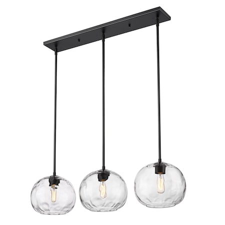 Z-Lite Chloe Linear Chandelier, 3-Light, 10 In.W x 36 In.L x 9.5 In.H, Matte Black/Clear 490P10-3L-MB